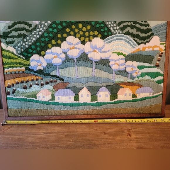 Vintage Longstitch Needlepoint/Crewel Embroidery "In The Happy Valley" Framed - Picture 2 of 7